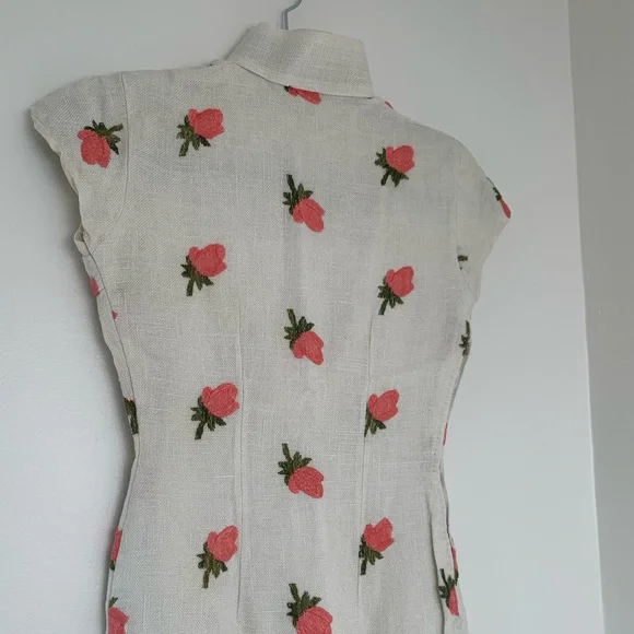 SOLD Rare Vintage 1950’s Floral Embroidered Raw Linen Lined Silk Cheongsam Dress - Picture 9 of 15